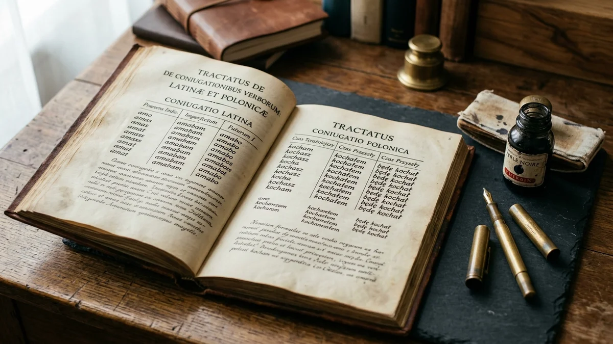 Tabela koniugacji czasowników w języku polskim z podziałem na 4 grupy koniugacyjne i czasy gramatyczne
